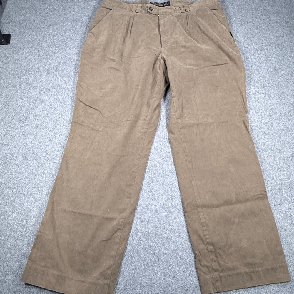 Barbour Mens Brown Pleated Front Straight Leg Moleskin Trousers Pants 35x28